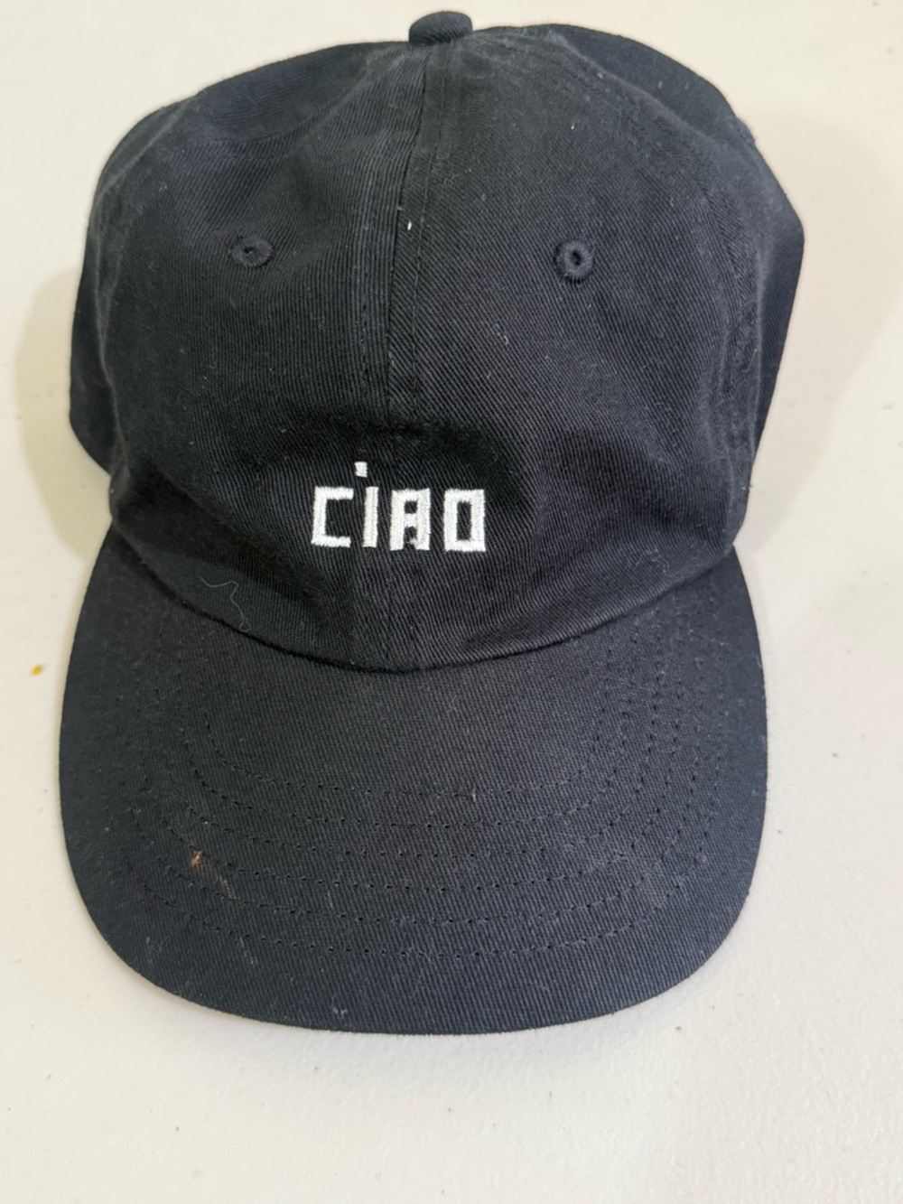 Clare V Black Baseball Cap with White 'CIAO' Embroidery